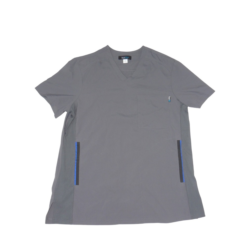 Koi Lite Mens V-Neck Scrub Top Charcoal Gray Short Sleeve Pocket Size L 3387